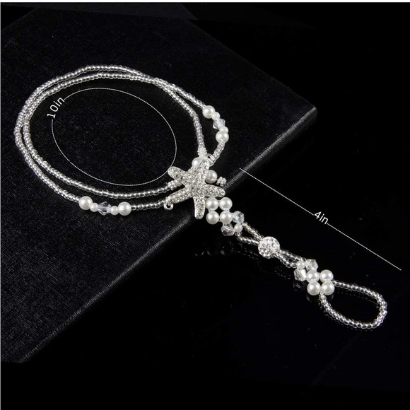 Elegant Faux Pearl and Silver Beaded Foot Jewelry with Starfish - Picture 4 of 5